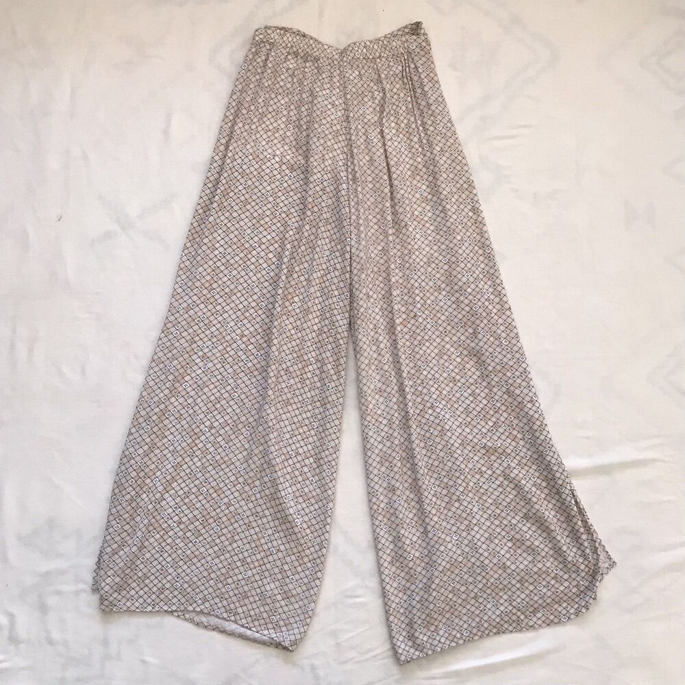 Indah Neutral Beige Geometric Print Flowy Wide Leg Summer Pants Women's XS - Picture 5 of 10
